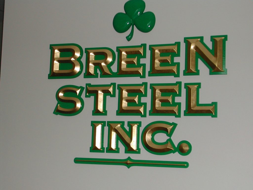 Breen Steel Cutout Gold leafed logo & Prism Letters