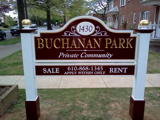 Buchanan Park is carved HDU 23kt. gold leaf sign with applied address plaque