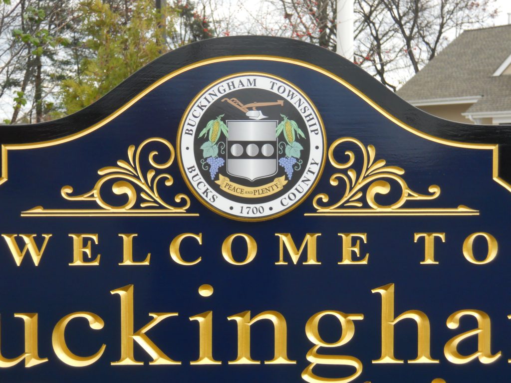 Buckingham Township is carved 23kt. gold leaf HDU sign with digital print back panel applied to sign