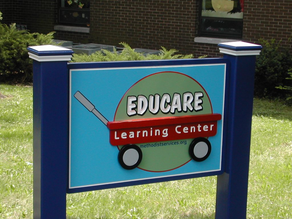 Educare Learning Center is a carved HDU dimensional sign