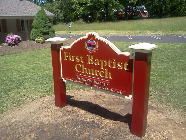 First Baptist Sign with Cut Out Applied Cross