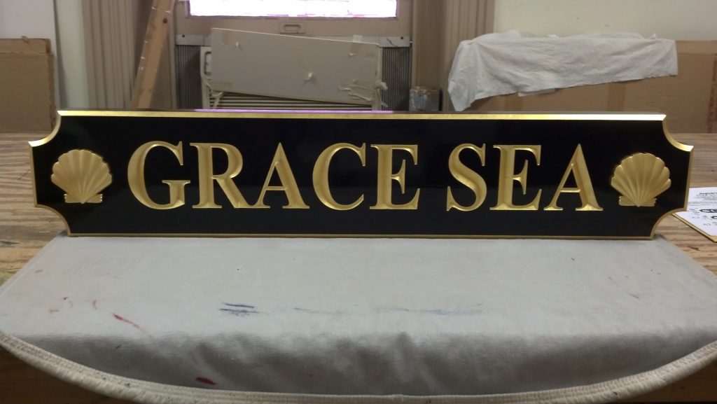 Grace Sea is carved HDU 23kt. gold leaf sign